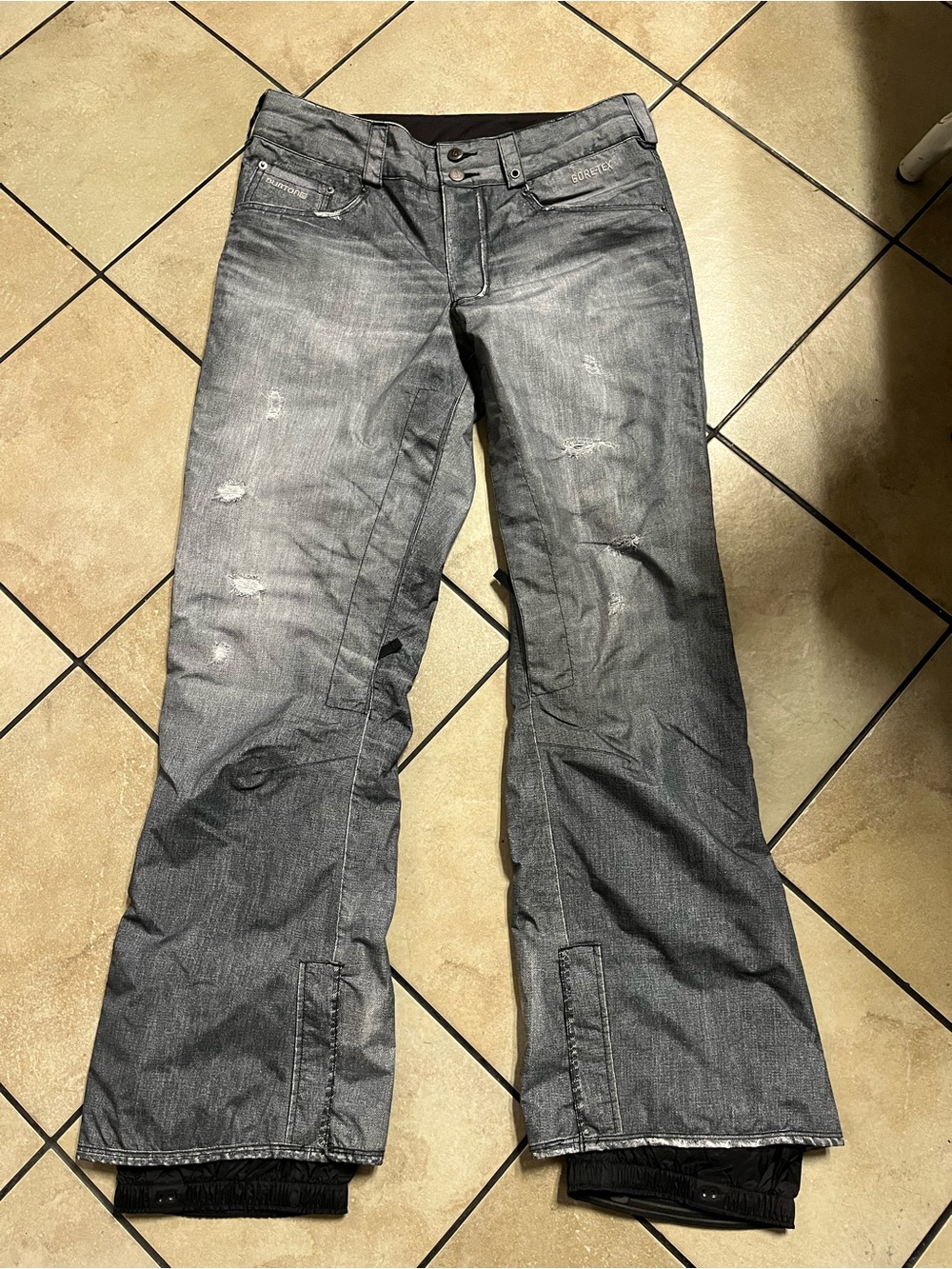 Burton Mens Gore-Tex The Jeans Gray Denim Print Vinh Long Snowboard Pants Size M